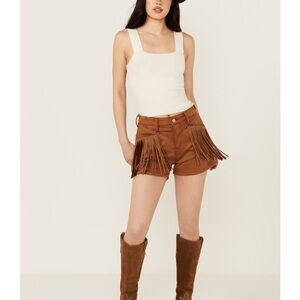 Suede Shorts with Studded Fringe Stretchy Material
